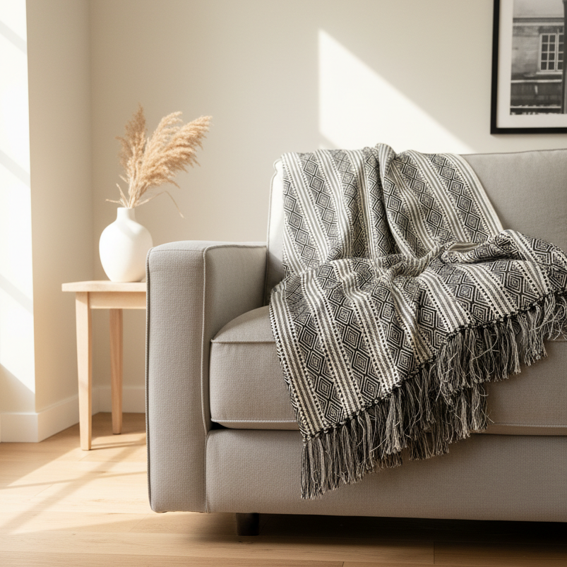 ARI fringed cotton throw