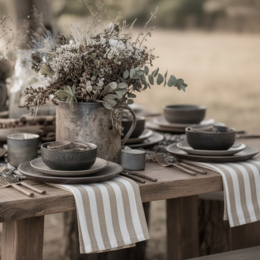 MONICA set of 2 striped linen napkins